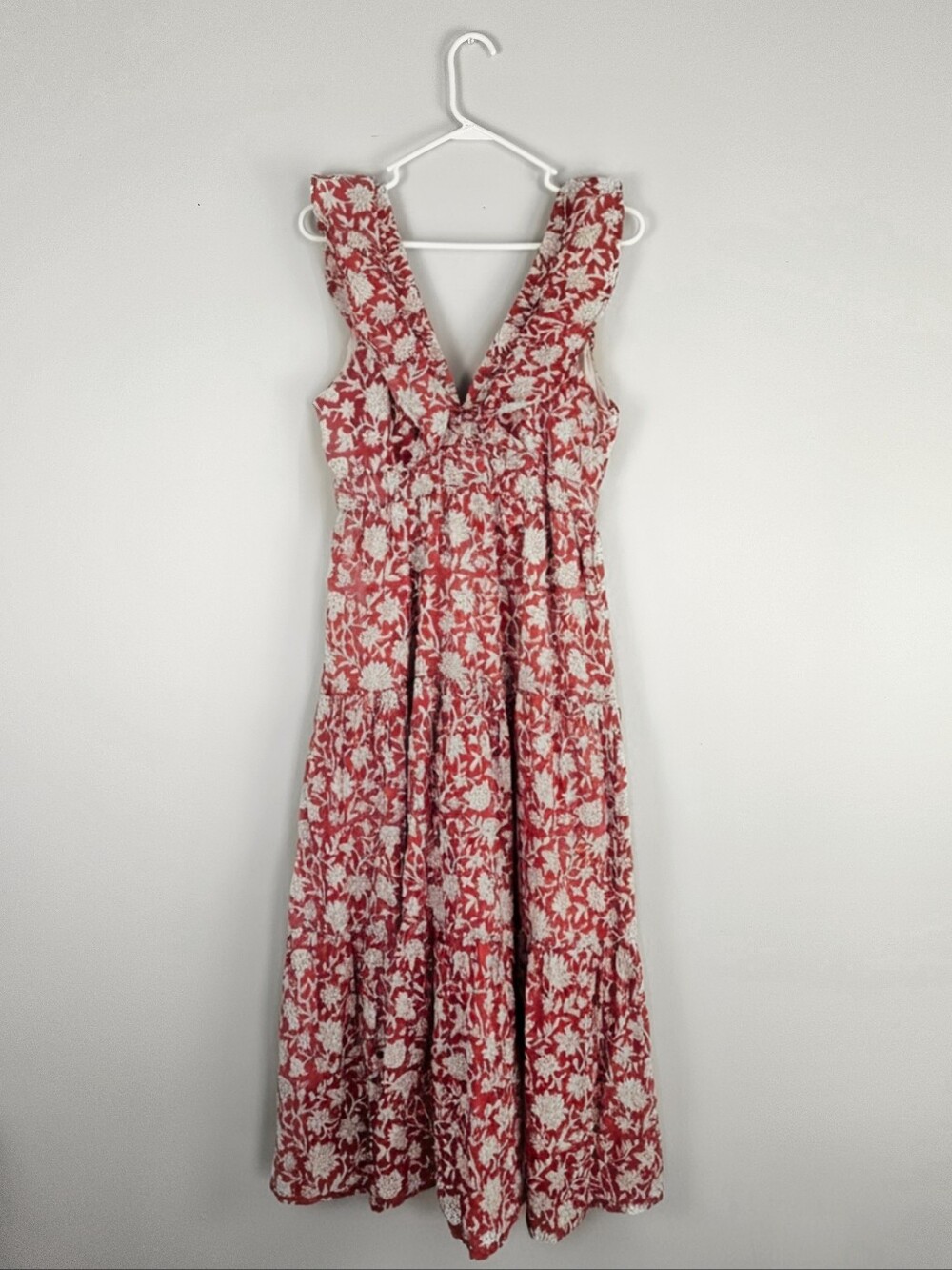Madison Mathews Savannah Midi Dress Red Floral Pattern
